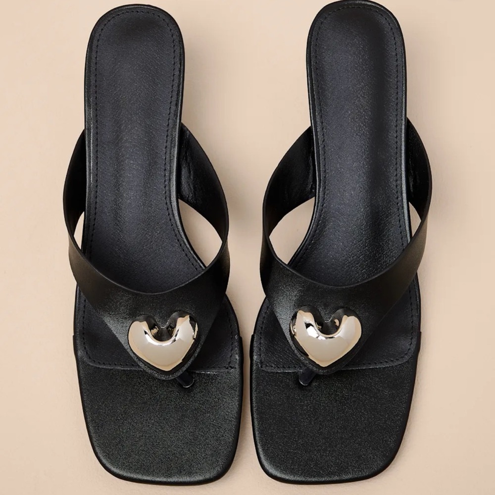 Lulus Janae Black High Heel Thong Slide Sandals